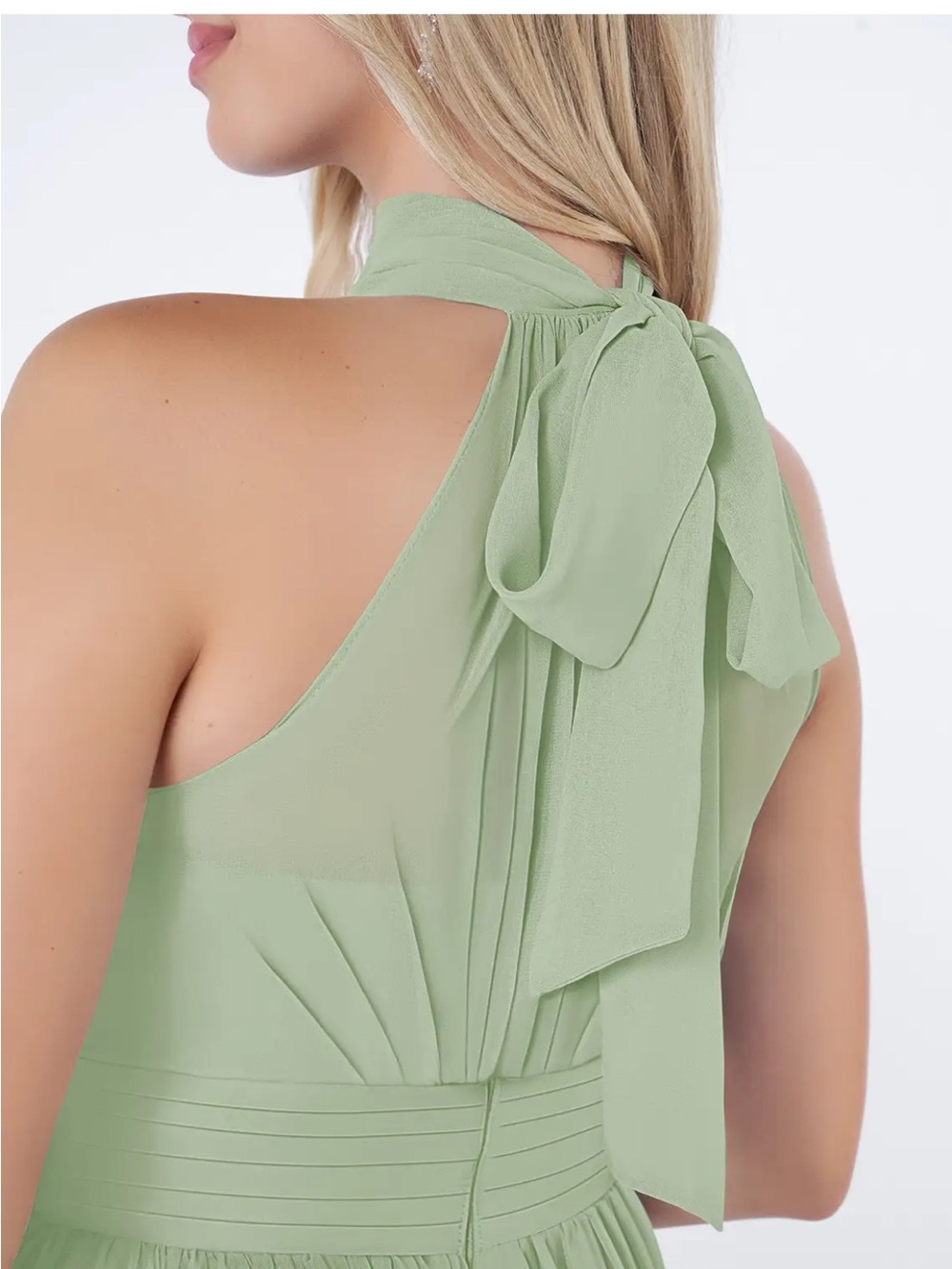Azazie Sage Green High-Neck Halter Maxi Dress - Picture 7 of 16